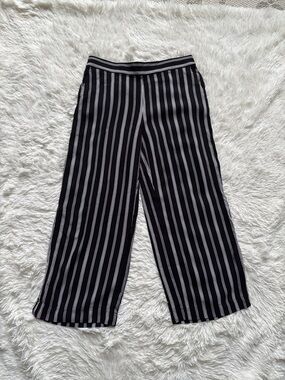 LOFT Black and White Striped Wide-Leg Pants